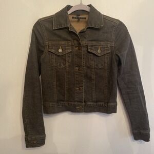 Theory Denim Jacket Gray Classic Button Up Chest Pockets Womens Size Petite‎ Sm